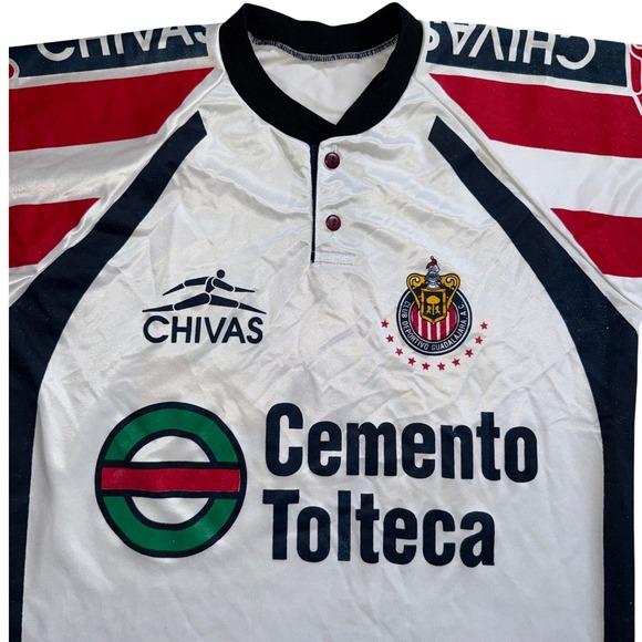 Chivas Guadalajara Soccer Jersey Men Small Cemento Tolteca Sol White Red Navy - Picture 4 of 7